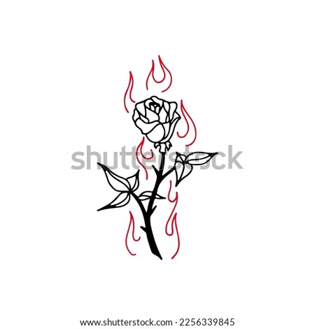 vector illustration of a rose with fire concept