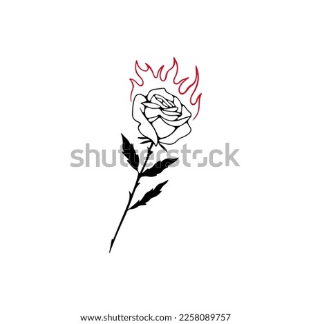 vector illustration of a rose with fire concept