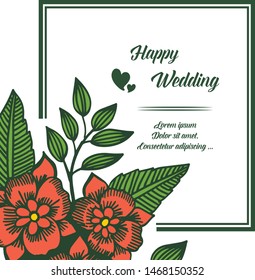 Vector illustration rose flower frame blooms with greeting card happy day