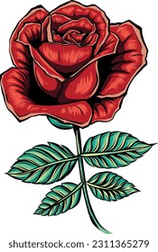 vector illustration of rose flower with leaves