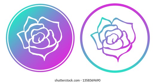 Vector Illustration of Rose Flower Plant with Gradient Circle Blue and Violet. Logo, Sticker and Icon for Graphic Design.