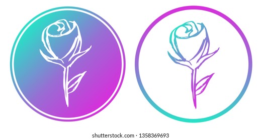Vector Illustration of Rose Flower Plant with Gradient Circle Blue and Violet. Logo, Sticker and Icon for Graphic Design.
