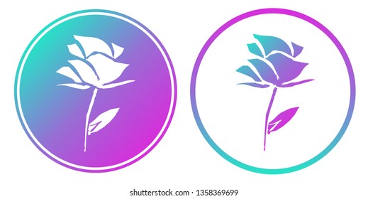 Vector Illustration of Rose Flower Plant with Gradient Circle Blue and Violet. Logo, Sticker and Icon for Graphic Design.