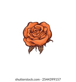 Vector illustration of a rose flower in sketch style, detailed leaves and petals. The tattoo sketch reflects a Western theme, combining vintage bohemian style