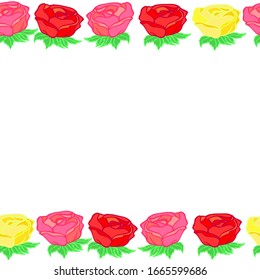 
vector illustration of a rose flowers border on a white background