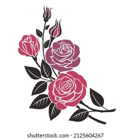 Ilustración vectorial de flores rosadas aisladas en fondo blanco. Decoración floral de diseño