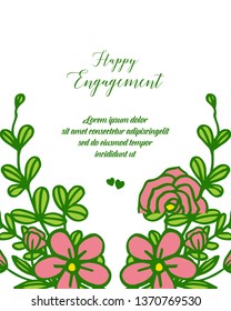 Vector illustration rose frame with various lettering of happy engagement