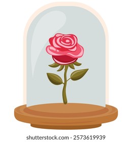 Vector illustration of rose in glass ball. Cute clipart for festivities as birthday, wedding, valentine. Vector design, cartoon style.