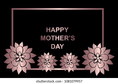 Vector Illustration Rose Gold Background of Happy Mother's Day with Flowers. Flat Line Icon, Sign, Symbol, Graphic Design Outline Silhouette EPS10.