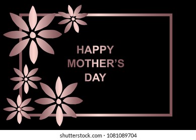 Vector Illustration Rose Gold Background of Happy Mother's Day with Flowers. Flat Line Icon, Sign, Symbol, Graphic Design Outline Silhouette EPS10.