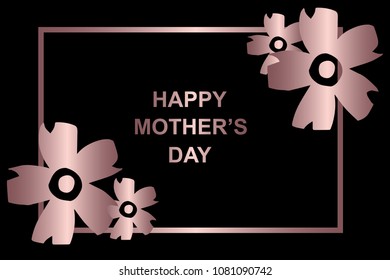 Vector Illustration Rose Gold Background of Happy Mother's Day with Flowers. Flat Line Icon, Sign, Symbol, Graphic Design Outline Silhouette EPS10.
