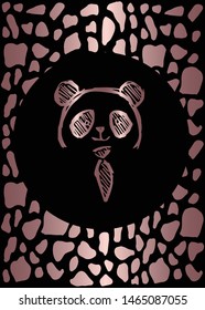 Vector Illustration of Rose Gold Card, Poster and Wallpaper of Panda Animal Icon or Drawing. Graphic Design For Background, Template, Decoration and More.