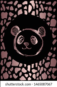 Vector Illustration of Rose Gold Card, Poster and Wallpaper of Panda Animal Icon or Drawing. Graphic Design For Background, Template, Decoration and More.
