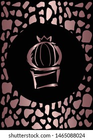 Vector Illustration of Rose Gold Card, Poster and Wallpaper of Cactus Plant Icon or Drawing. Graphic Design For Background, Template, Decoration and More.