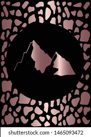 Vector Illustration of Rose Gold Card, Poster and Wallpaper of Mountain Icon or Drawing. Graphic Design For Background, Template, Decoration and More.