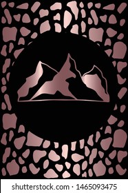 Vector Illustration of Rose Gold Card, Poster and Wallpaper of Mountain Icon or Drawing. Graphic Design For Background, Template, Decoration and More.