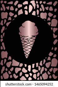 Vector Illustration of Rose Gold Card, Poster and Wallpaper of Ice Cream Icon or Drawing. Graphic Design For Background, Template, Decoration and More.