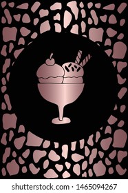 Vector Illustration of Rose Gold Card, Poster and Wallpaper of Ice Cream Icon or Drawing. Graphic Design For Background, Template, Decoration and More.