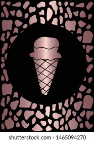 Vector Illustration of Rose Gold Card, Poster and Wallpaper of Ice Cream Icon or Drawing. Graphic Design For Background, Template, Decoration and More.