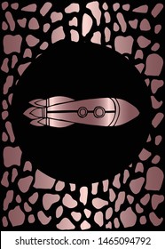 Vector Illustration of Rose Gold Card, Poster and Wallpaper of Rocket Ship Icon or Drawing. Graphic Design For Background, Template, Decoration and More.