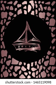 Vector Illustration of Rose Gold Card, Poster and Wallpaper of Boat or Ship Icon or Drawing. Graphic Design For Background, Template, Decoration and More.