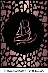 Vector Illustration of Rose Gold Card, Poster and Wallpaper of Boat or Ship Icon or Drawing. Graphic Design For Background, Template, Decoration and More.