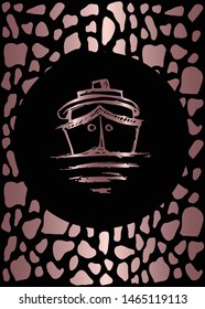 Vector Illustration of Rose Gold Card, Poster and Wallpaper of Boat or Ship Icon or Drawing. Graphic Design For Background, Template, Decoration and More.