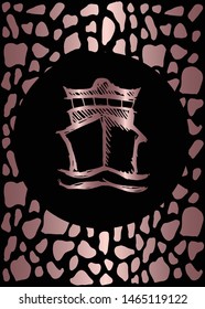 Vector Illustration of Rose Gold Card, Poster and Wallpaper of Boat or Ship Icon or Drawing. Graphic Design For Background, Template, Decoration and More.