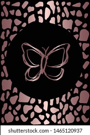Vector Illustration of Rose Gold Card, Poster and Wallpaper of Butterfly Icon or Drawing. Graphic Design For Background, Template, Decoration and More.