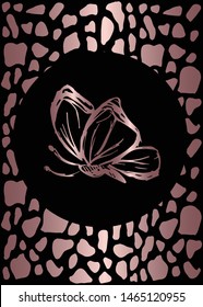 Vector Illustration of Rose Gold Card, Poster and Wallpaper of Butterfly Icon or Drawing. Graphic Design For Background, Template, Decoration and More.