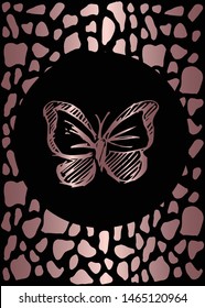 Vector Illustration of Rose Gold Card, Poster and Wallpaper of Butterfly Icon or Drawing. Graphic Design For Background, Template, Decoration and More.