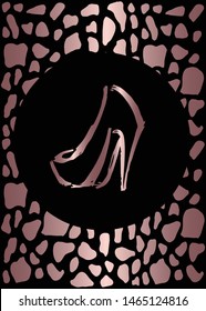 Vector Illustration of Rose Gold Card, Poster and Wallpaper of Heels Fashion Icon or Drawing. Graphic Design For Background, Template, Decoration and More.