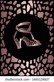 Vector Illustration of Rose Gold Card, Poster and Wallpaper of Heels Fashion Icon or Drawing. Graphic Design For Background, Template, Decoration and More.