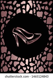 Vector Illustration of Rose Gold Card, Poster and Wallpaper of Heels Fashion Icon or Drawing. Graphic Design For Background, Template, Decoration and More.