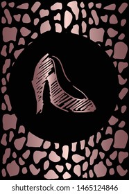 Vector Illustration of Rose Gold Card, Poster and Wallpaper of Heels Fashion Icon or Drawing. Graphic Design For Background, Template, Decoration and More.