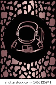 Vector Illustration of Rose Gold Card, Poster and Wallpaper of Astronaut Icon or Drawing. Graphic Design For Background, Template, Decoration and More.