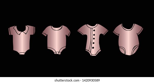 Vector Illustration of Rose Gold Set Collection of Baby Clothes Dress Icons. Graphic Design For Background, Poster, Card, Wallpaper, Decoration, Template, Logo and More. 