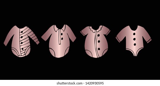 Vector Illustration of Rose Gold Set Collection of Baby Clothes Dress Icons. Graphic Design For Background, Poster, Card, Wallpaper, Decoration, Template, Logo and More. 