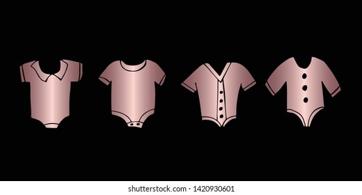 Vector Illustration of Rose Gold Set Collection of Baby Clothes Dress Icons. Graphic Design For Background, Poster, Card, Wallpaper, Decoration, Template, Logo and More. 