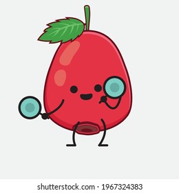 Vector Illustration of Rose Hip Fruit Character with cute face, simple hands and leg line art on Isolated Background. Flat cartoon doodle style.