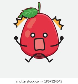 Vector Illustration of Rose Hip Fruit Character with cute face, simple hands and leg line art on Isolated Background. Flat cartoon doodle style.