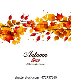 Vector illustration rose hip and leaf, autumn bush