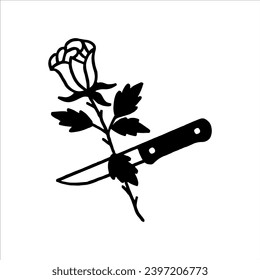 vector illustration of rose and knife