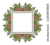Vector illustration rose pink flower frame with background hand drawn