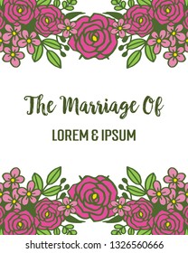Vector illustration rose pink flower frame with greeting card wedding hand drawn