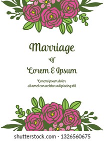 Vector illustration rose pink flower frame with greeting card wedding hand drawn
