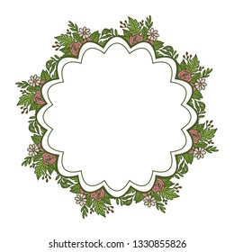 Vector illustration rose pink flower frame with background hand drawn