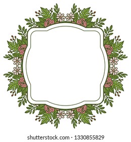 Vector illustration rose pink flower frame with background hand drawn