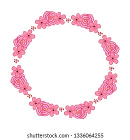 Vector illustration rose pink flower frames blooms hand drawn