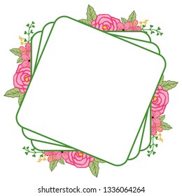 Vector illustration rose pink flower frames blooms hand drawn